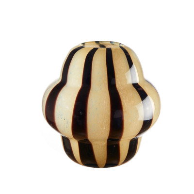 L'Oca Nera - Urban - Vaso in vetro basso con decori rigati dipinti a mano - Colore: Beige - SKU: 1M271