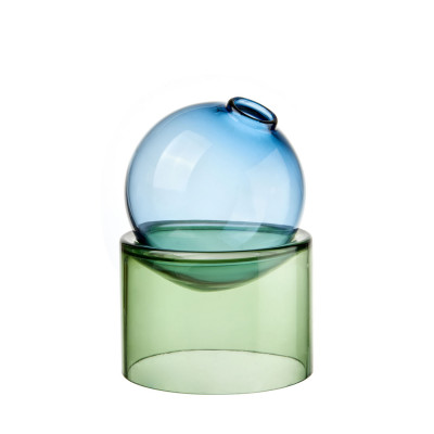 L'Oca Nera - Fashion - Vaso sfera con base bassa in vetro dal design moderno - Colore: Blu/Verde Acqua - SKU: 1M276