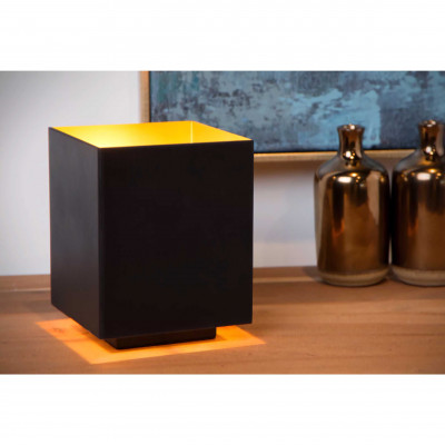 Lucide - Suzy - Abatjour con struttura in metallo cubica con diffusore dal design moderno - Colore: Nero/Oro - 1 Lampadina E14 40W - 20 - SKU: 45589/01/30
