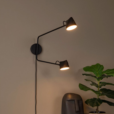 Lucide - Milne - Applique a parete con doppio diffusore LED dimmerabile e orientabile - Colore: Nero - 2 Lampadine Led Integrato 8W - Lumen 250x2 - Gradi Kelvin 2700k Luce Calda - IP20 - SKU: 44216/12/30