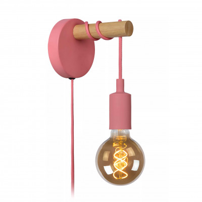 Lucide - Pola - Applique a parete per cameretta struttura in metallo e legno dal design moderno - Colore: Rosa - 1 Lampadina - E27 - 60W - IP20 - SKU: 08227/01/66