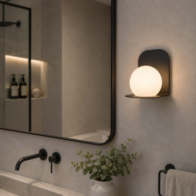 Lucide Davy Applique da bagno in metallo con diffusore in vetro Colore: Nero