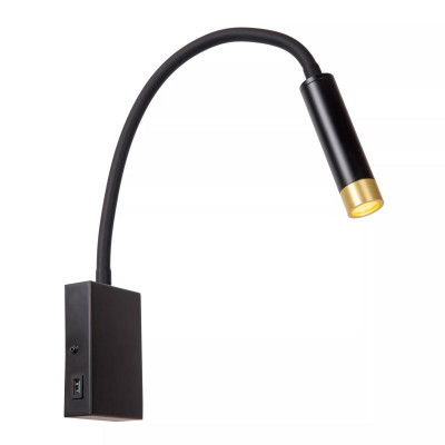 Lucide - Alec - Applique da parete a LED con presa USB e Anelli intercambiabili inclusi - Colore: Nero - 1 Lampadina Led Integrato 3W - Lumen 260 - Gradi Kelvin 2700k Luce Calda - IP20 - SKU: 03246/03/30