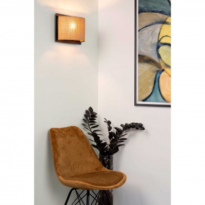 Lucide - Magius - Applique da parete con diffusore in rotan e struttura in metallo moderna - Colore: Legno - 1 Lampadina E27 40W - IP20 - SKU: 03229/01/30