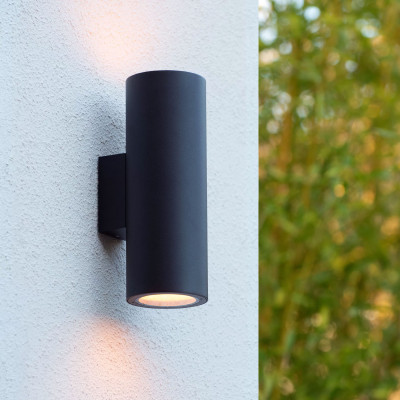 Lucide - Volantis - Applique da parete da esterno con doppio diffusore e struttura in alluminio - Colore: Nero - 2 Lampadine E27 40W - IP54 - SKU: 27807/02/30