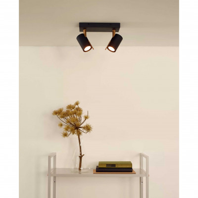 Lucide - Grony - Faretto a LED dimmerabile struttura in metallo con doppio diffusore orientabile - Colore: Nero - 2 Lampadine GU10 5W - Lumen 320 x2 - Gradi Kelvin 3000k Luce Calda - 20 - SKU: 17998/10/30