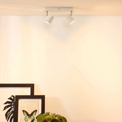 Lucide - Rilou - Faretto a LED dimmerabile struttura in metallo e doppio diffusore orientabile - Colore: Bianco - 2 Lampadine GU10 5W - Lumen 320 x2 - Gradi Kelvin 3000k Luce Calda - 20 - SKU: 26994/10/31