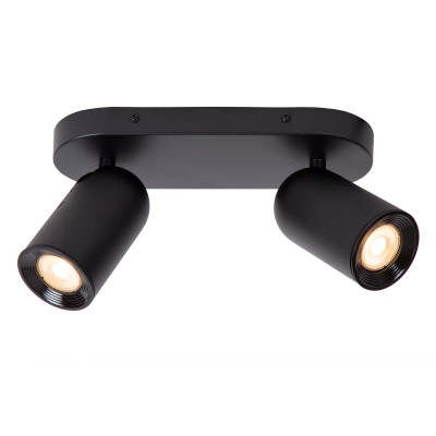 Lucide - Punch - Faretto a soffitto in metallo doppio diffusore orientabile dal design moderno - Colore: Nero - 2 Lampadine - GU10 - 35W - IP20 - SKU: 13958/02/30
