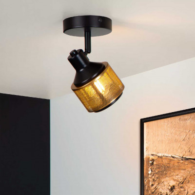 Lucide - Rafa - Faretto con struttura in metallo e diffusore orientabile dal design moderno - Colore: Nero/Oro - 1 Lampadina E14 40W - 20 - SKU: 77980/01/30