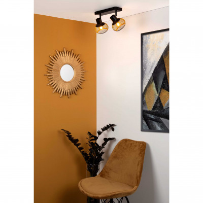 Lucide - Lucas - Faretto con struttura in metallo e doppio diffusore orientabile a rete - Colore: Nero/Oro - 2 Lampadine E14 40W - IP20 - SKU: 45900/02/02
