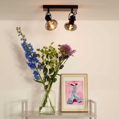 Lucide - Madee - Faretto con struttura in metallo e doppio diffusore orientabile in vetro - Colore: Nero - 2 Lampadine E14 25W - 20 - SKU: 17993/02/30
