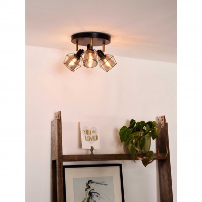Lucide - Nila - Faretto con struttura in metallo e triplo diffusore moderno orientabile - Colore: Nero/Oro - 3 Lampadine E14 5W - 20 - SKU: 77977/13/30