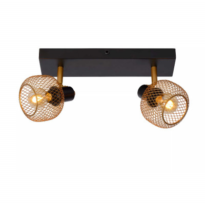 Lucide - Maren - Faretto con struttura lineare in metallo moderna e doppio diffusore orientabile - Colore: Nero/Oro - 2 Lampadine - E14 - 40W - 20 - SKU: 77978/02/02