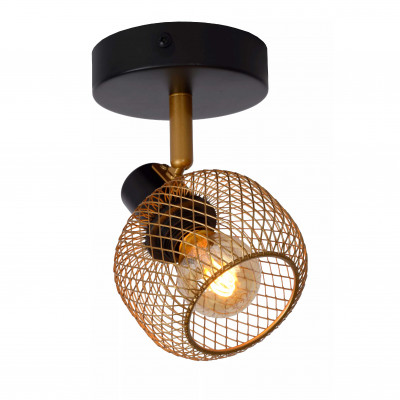 Lucide - Maren - Faretto con struttura orientabile in metallo moderna e diffusore a rete - Colore: Nero/Oro - 1 Lampadina - E14 - 40W - 20 - SKU: 77978/01/02