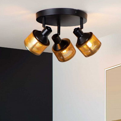 Lucide - Rafa - Faretto con struttura rotonda moderna in metallo e 3 diffusori orientabili - Colore: Nero/Oro - 3 Lampadine E14 40W - 20 - SKU: 77980/13/30