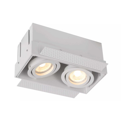 Lucide - Trimless - Faretto da incasso con struttura in alluminio con doppio faretto orientabile - Colore: Bianco - 2 Lampadine - GU10 - 50W - IP20 - SKU: 09925/02/31