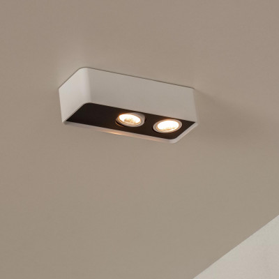 Lucide - Angular - Faretto da soffitto in alluminio con doppio LED dimmerabile - Colore: Bianco/Nero - 2 Lampadine Led Integrato 5W - Lumen 385 - Gradi Kelvin 2700k Luce Calda - IP20 - SKU: 23975/10/31