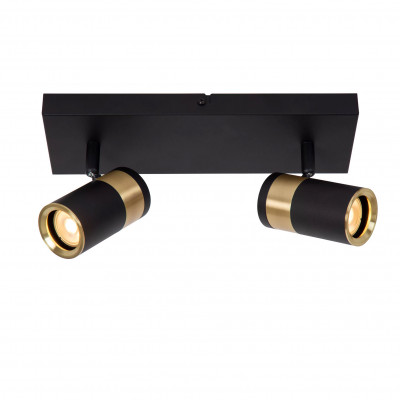 Lucide - Gorik - Faretto da soffitto in metallo con doppio diffusore orientabile - Colore: Nero - 2 Lampadine GU10 40W - IP20 - SKU: 53909/02/30