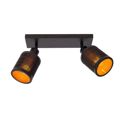 Lucide - Tagalog - Faretto da soffitto moderna struttura in metallo e doppio diffusore in rattan - Colore: Nero - 2 Lampadine E27 40W - IP20 - SKU: 21929/02/30