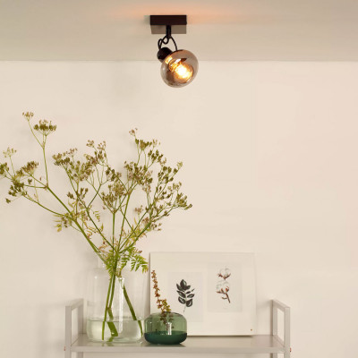 Lucide - Madee - Faretto da soffitto moderno in alluminio con diffusore orientabile in vetro - Colore: Nero - 1 Lampadina E14 25W - 20 - SKU: 17993/01/30