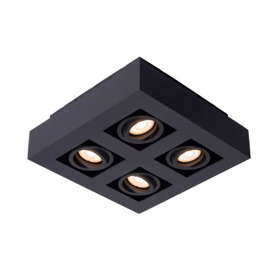 Lucide - Xirax - Faretto in alluminio dal design moderno con 4 diffusori LED orientabili - Colore: Nero - 4 Lampadine - GU10 - 5W - Lumen 320 x4 - Gradi Kelvin 3000k Luce Calda - IP20 - SKU: 09119/21/30
