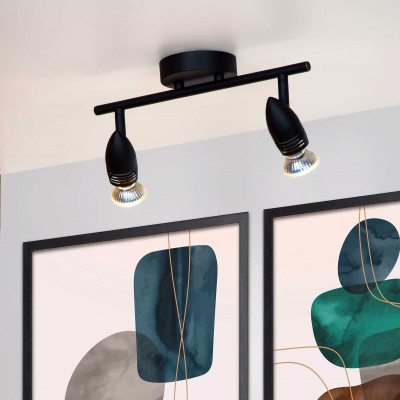 Lucide - Caro - Faretto in metallo con doppio diffusore orientabile dal design minimalista - Colore: Nero - 2 Lampadine GU10 5W - 20 - SKU: 13955/02/30