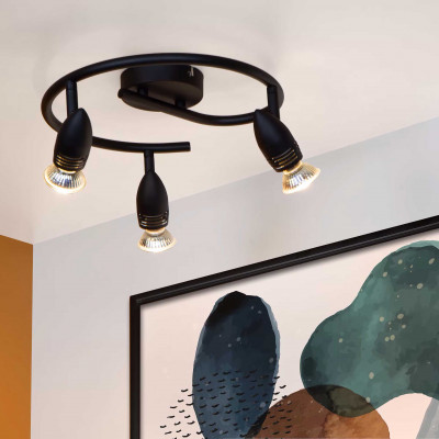 Lucide - Caro - Faretto in metallo con triplo diffusore orientabile dal design minimalista - Colore: Nero - 3 Lampadine GU10 5W - 20 - SKU: 13955/03/30
