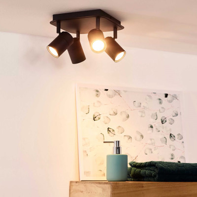 Lucide - Lennert - Faretto in metallo moderno a led dimmerabile con 4 diffusori orientabili - Colore: Nero - 4 Lampadine GU10 5W - Lumen 320 x4 - Gradi Kelvin 3000k Luce Calda - 44 - SKU: 26958/20/30
