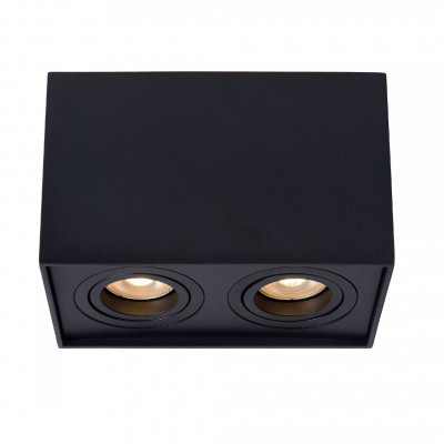 Lucide - Tube - Faretto quadrato struttura moderna in alluminio con doppio diffusore orientabile - Colore: Nero - 2 Lampadine - GU10 - 50W - IP20 - SKU: 22953/02/30