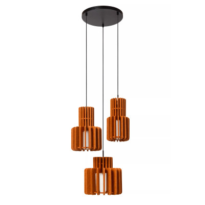 Lucide Rollo Lampada a sospensione con 3 diffusori in vetro e tessuto microfibra Colore: Terracotta