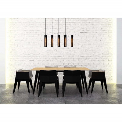 Lucide - Lionel - Lampada a sospensione con 4 diffusori in metallo dalle linee moderne - Colore: Nero - 5 Lampadine E27 40W - 20 - SKU: 73406/05/30