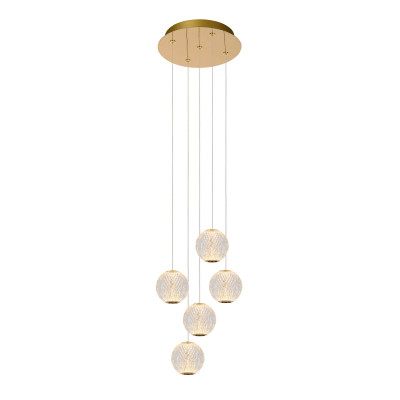 Lucide - Cintra - Lampada a sospensione con 5 diffusori in vetro a LED dimmerabile design moderno - Colore: Oro - 5 Lampadine Led Integrato 5W - Lumen 290 - Gradi Kelvin 2700k Luce Calda - IP20 - SKU: 13499/22/60