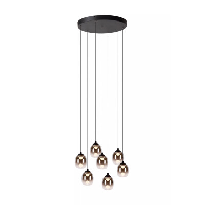 Lucide - Tamino - Lampada a sospensione con 7 pendenti con diffusore in vetro a LED - Colore: Nero - 7 Lampadine Led Integrato 7W - Lumen 3300 - Gradi Kelvin 3000k Luce Calda - IP20 - SKU: 74419/07/30