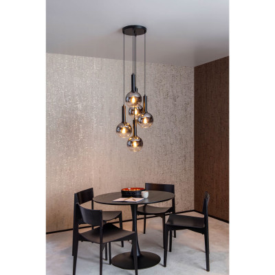 Lucide - Marius - Lampada a sospensione con diffusori pendenti in vetro dal design moderno - Colore: Grigio Fumè - 5 Lampadine E27 40W - IP20 - SKU: 45402/15/30