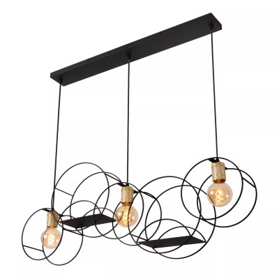 Lucide - Circle - Lampada a sospensione con struttura e diffusore in metallo con cerchi - Colore: Nero - 3 Lampadine E27 40W - IP20 - SKU: 21425/03/30