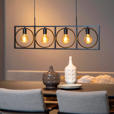 Lucide - Suus - Lampada a sospensione con struttura in metallo dal design moderno ed elegante - Colore: Nero - 4 Lampadine E27 40W - IP20 - SKU: 00427/04/30