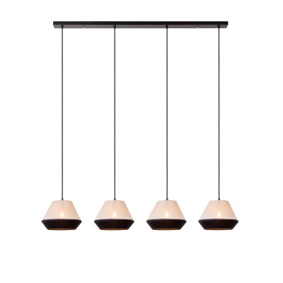 Lucide - Kala - Lampada a sospensione con struttura lineare in metallo con 4 diffusori in lino - Colore: Tortora - 4 Lampadine E14 40W - IP20 - SKU: 06424/04/73