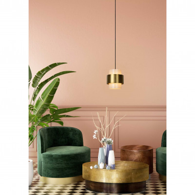 Lucide - Firmin - Lampada a sospensione con struttura moderna in metallo e diffusore in vetro - Colore: Oro - 1 Lampadina E27 40W - 20 - SKU: 45497/20/02
