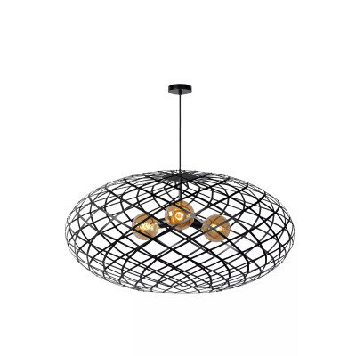 Lucide - Wolfram - Lampadario grande moderno con struttura e paralume in metallo - Colore: Nero - 3 Lampadine - E27 - 60W - IP20 - SKU: 21417/99/30