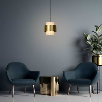 Lucide - Firmin - Lampada a sospensione grande struttura moderna in metallo e diffusore in vetro - Colore: Oro - 1 Lampadina E27 40W - 20 - SKU: 45497/30/02