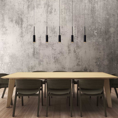 Lucide - Tubule - Lampada a sospensione in alluminio moderna con cinque pendenti lineari a led - Colore: Nero - 5 Lampadine Led Integrato 2W - Lumen 600 x5 - Gradi Kelvin 3000k Luce Calda - 20 - SKU: 24401/35/30
