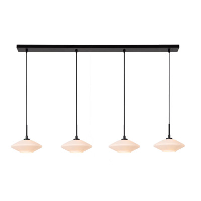Lucide - Trevor - Lampada a sospensione in metallo con quattro diffusori lineari in vetro opalino - Colore: Nero - 4 Lampadine G9 40W - IP20 - SKU: 25414/04/61