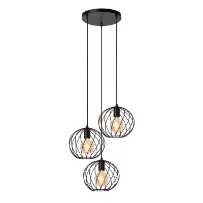 Lucide - Danza - Lampada a sospensione in metallo con tre diffusori dal design moderno - Colore: Nero - 3 Lampadine - E27 - 40W - IP20 - SKU: 21428/13/30