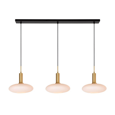 Lucide - Singala - Lampada a sospensione in metallo con tre diffusori lineari in vetro opalino - Colore: Oro - 3 Lampadine E27 60W - IP20 - SKU: 25413/03/02