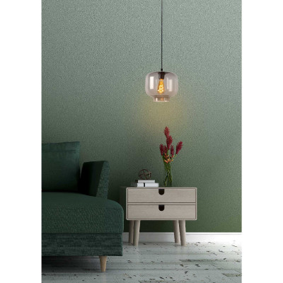 Lucide - Medine - Lampada a sospensione in metallo e diffusore dal design moderno in vetro - Colore: Grigio Fumè - 1 Lampadina E27 40W - 20 - SKU: 46413/01/65