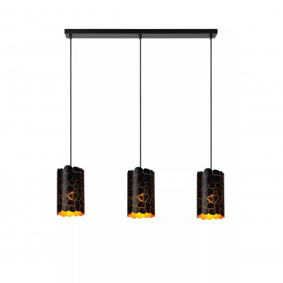 Lucide - Almelo - Lampada a sospensione lineare con 3 diffusori in metallo dal design moderno - Colore: Nero - 3 Lampadine E27 40W - IP20 - SKU: 21434/03/30