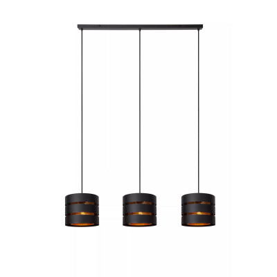 Lucide - Rosas - Lampada a sospensione lineare con 3 diffusori in metallo dal design moderno - Colore: Nero - 3 Lampadine E27 60W - IP20 - SKU: 21433/03/30