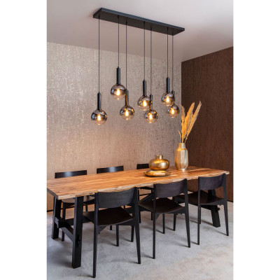 Lucide - Marius - Lampada a sospensione lineare con diffusori pendenti in vetro dal design moderno - Colore: Grigio Fumè - 7 Lampadine E27 40W - IP20 - SKU: 45402/07/30