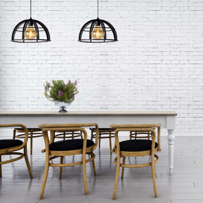 Lucide - Dikra - Lampada a sospensione lineare con due diffusori in metallo dal design moderno - Colore: Nero - 2 Lampadine E27 60W - 20 - SKU: 76464/02/30