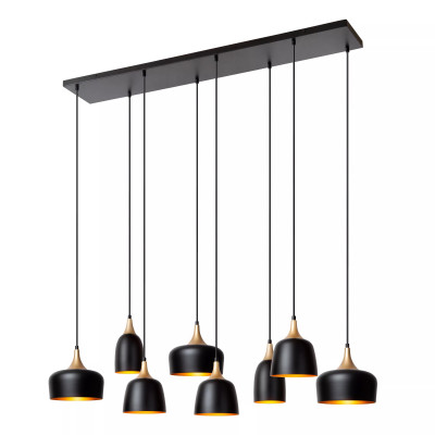 Lucide - Chayanne - Lampada a sospensione lineare con struttura e 8 diffusori in metallo - Colore: Nero - 8 Lampadine E14 10W - IP20 - SKU: 05446/08/30